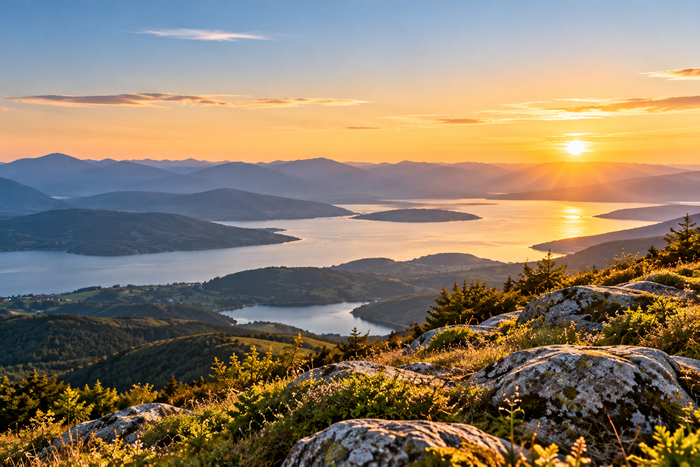 Person mit Blick über eine Berglandschaft